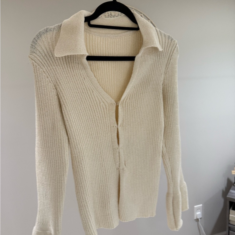 Cream Ribbed Women's Sweater - Picture 2 of 2